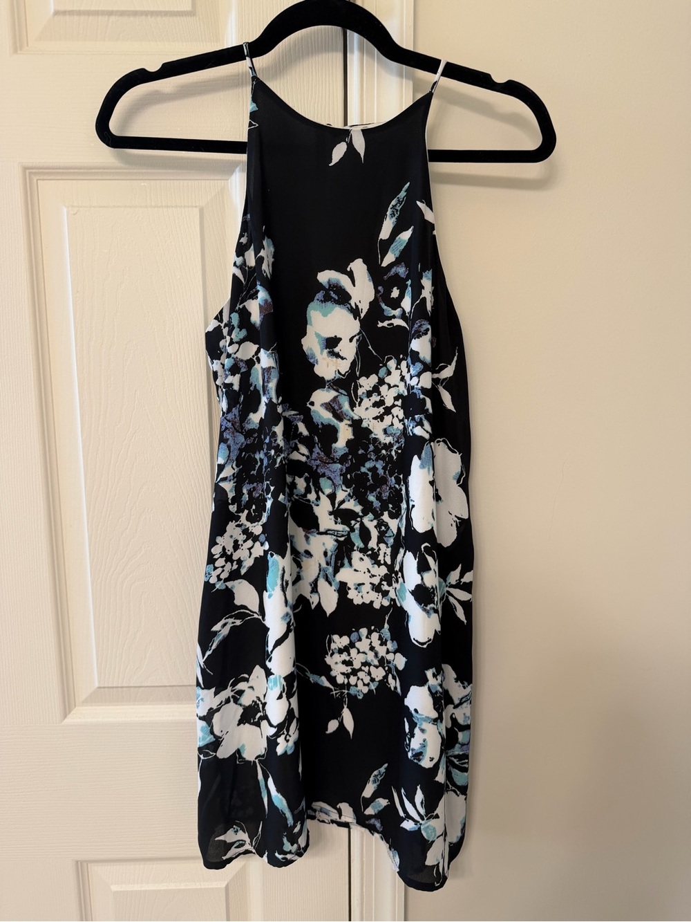 & Other Stories Black Floral Midi Dress with White and Teal Accents